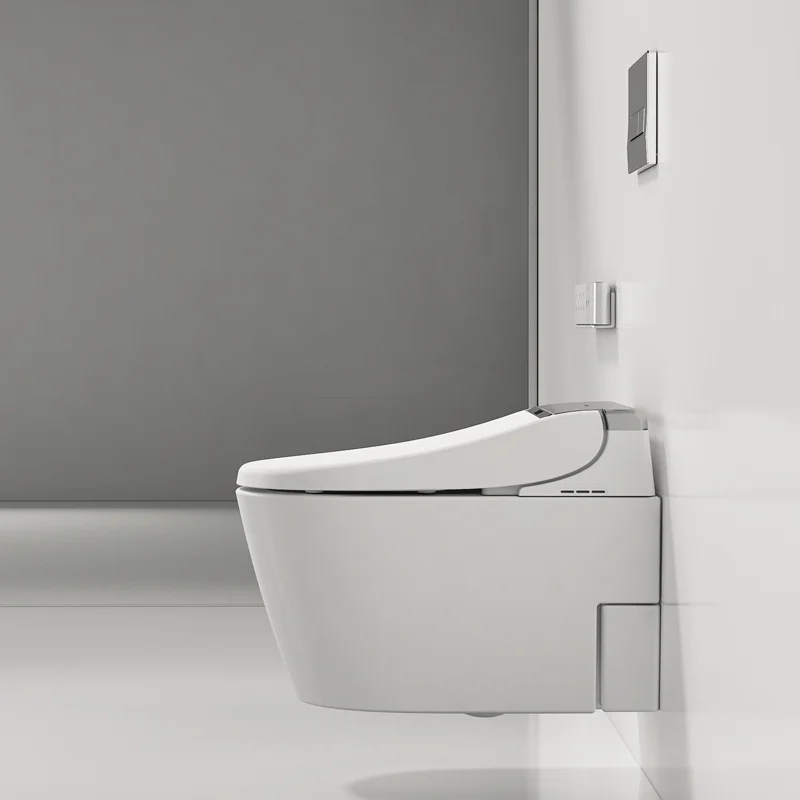Ceramic White Bidet Toilet Seat Automatic Wall Hung Smart Toilet With Concealed Tank