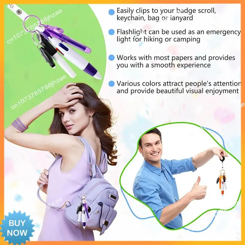 A10R 8Pack Badge Reel Pen Retractable Shuttle-Pen With Mini Marker Pen Flashlight Key Ring Retractable Badge Holde