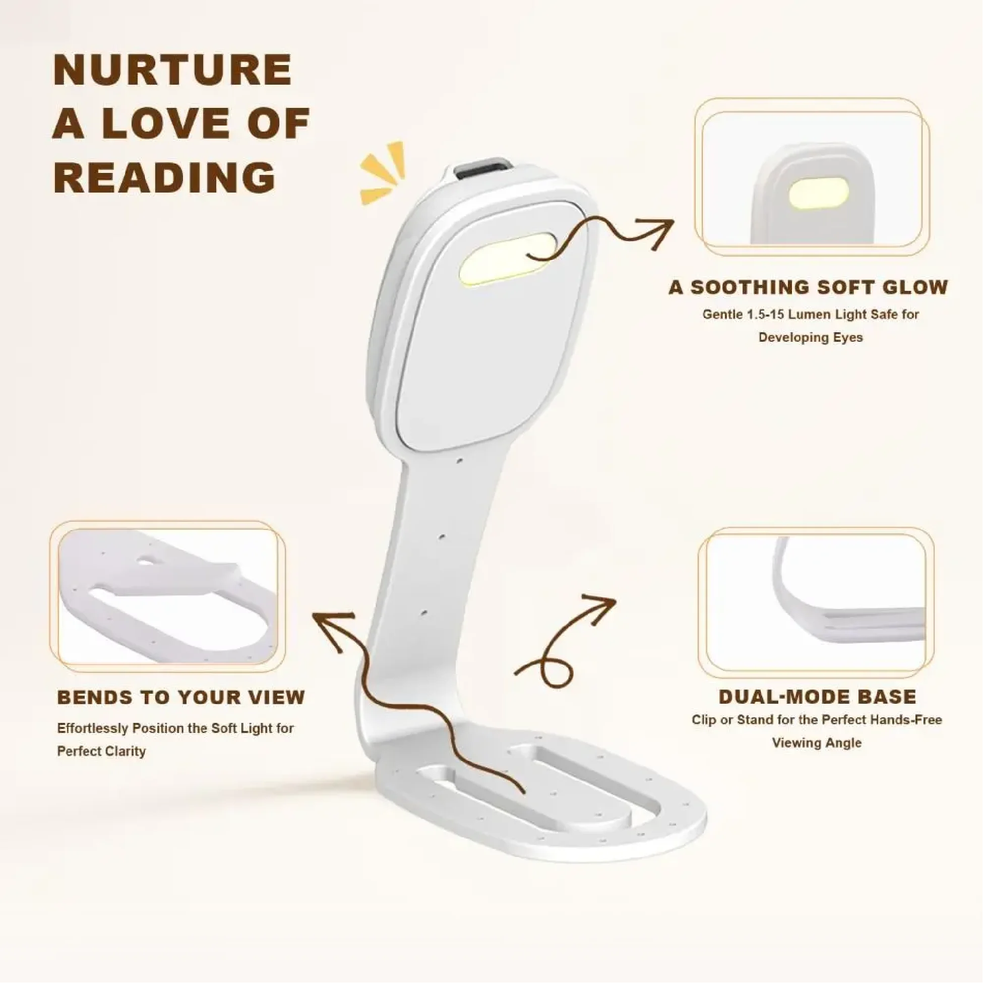 New Clip-On Book Light,Rechargeable Reading Light,3 Color & 5 Brightness Mini Book Lamp for Reading in Bed, Kindle, E-Reader