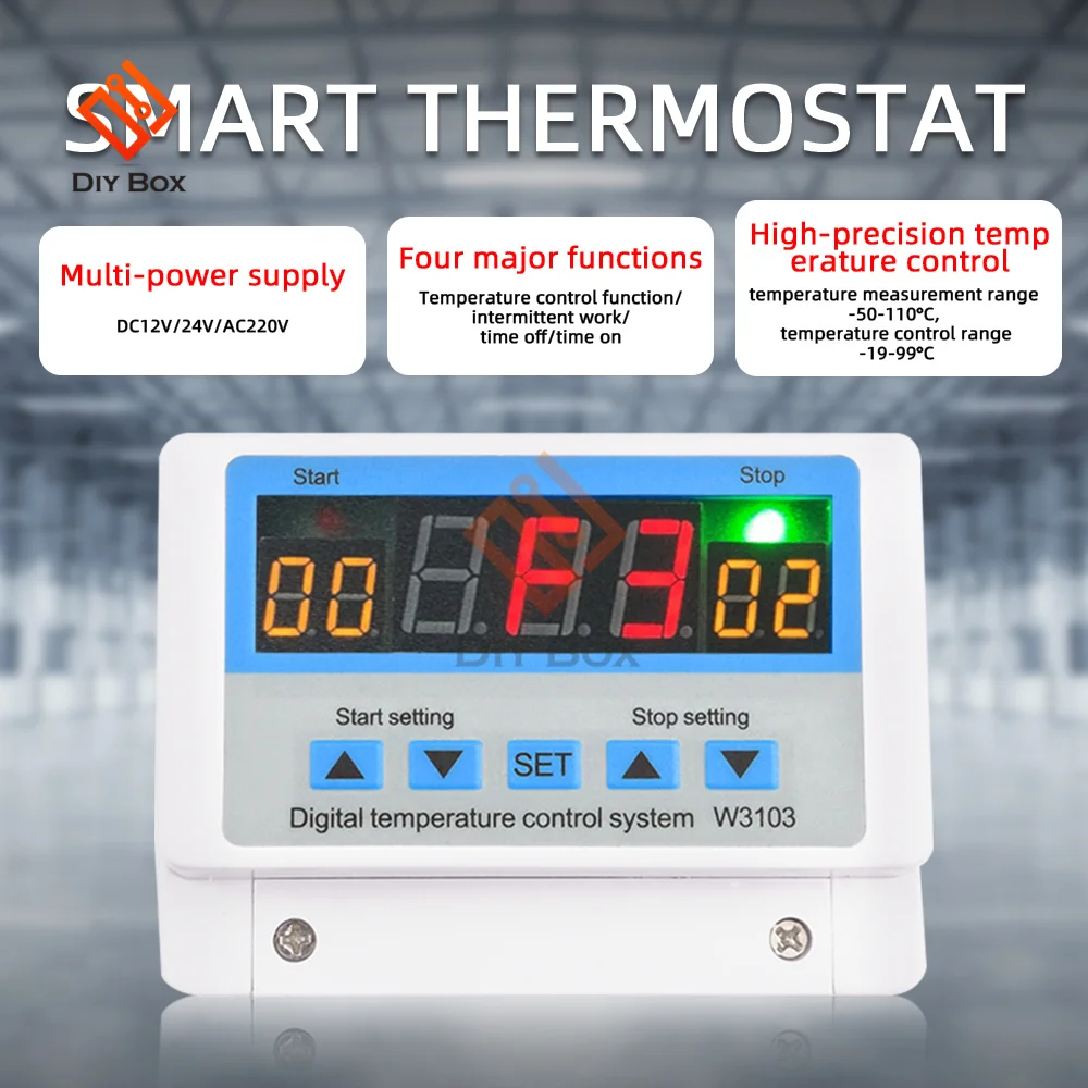 W3103 Digital Thermostat 12V 300W 24V 600W 220V 5000W 30A High-power Wall-mounted Temperature Controller Switch