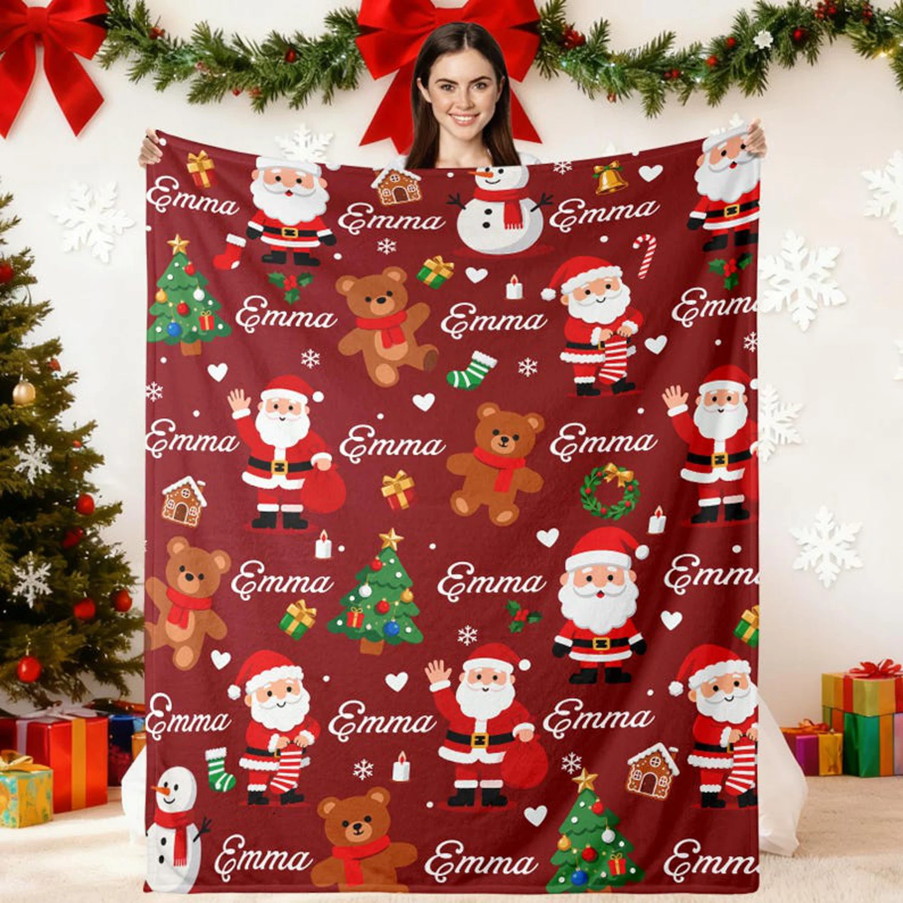 Custom Christmas Flannel Throws Blanket Customized Name/Logo Blanket Soft Cozy for Family Beds Sofas Offices Camping Perfect