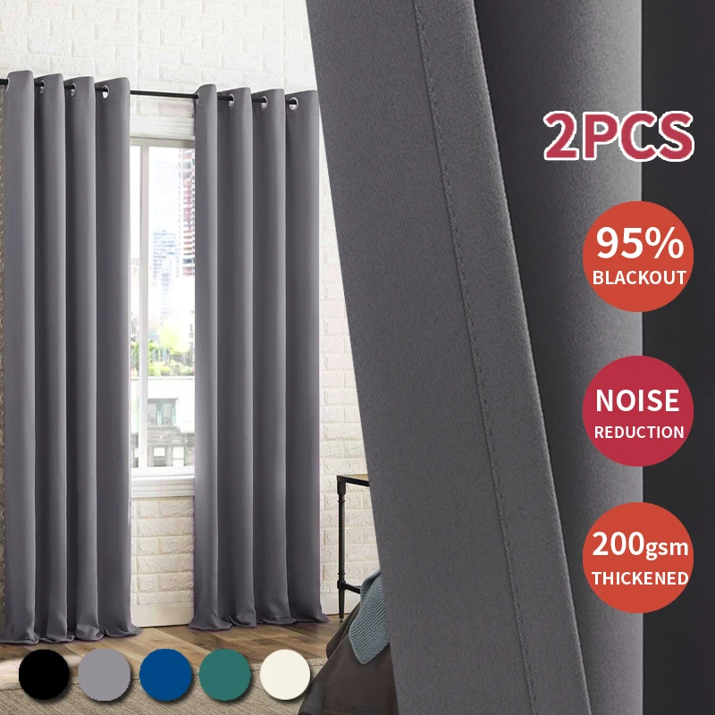 2 Panneaux/Set Grommet Top Thickened Blackout Curtains Thermal Insulated Noise Reducing And Light Blocking