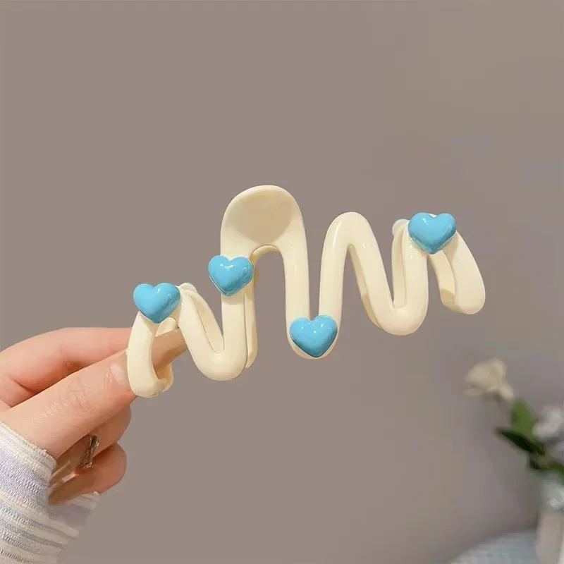 11CM Love Wave Hair Clip Cream Blue Sweet Grab Clip Large Crab Clip Fashion Women's Hair Accessories claw clip