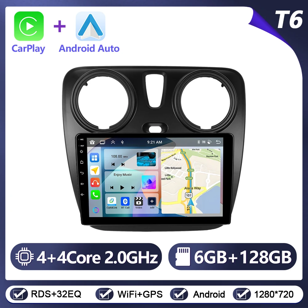 Podofo CarPlay Android Autoradio Voor Renault Lodgy 2021/Dokker 2012-2020 GPS Intelligente Systemen tereo Multimedia Autoradio