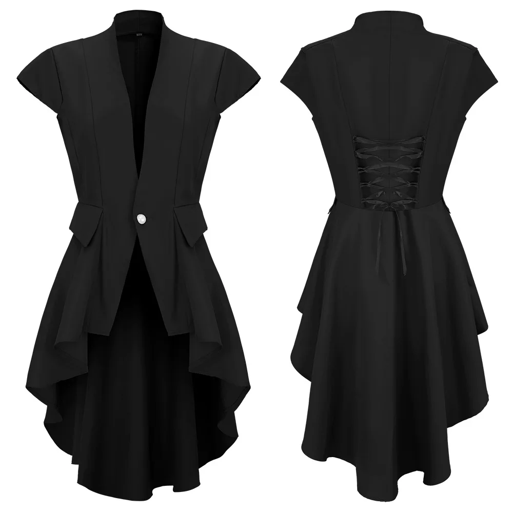 

Medieval Waterfall Waistcoat Jacket Women Renaissance Vampire Cosplay Costume Gothic Steampunk Tail Coat For Carnival Halloween