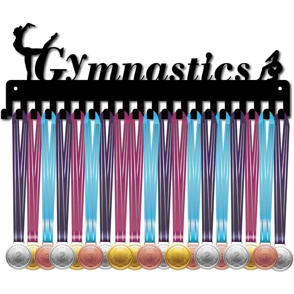 Gymnastics Gymnast Medal Hanger Holder Display Hanger Rack Hooks Wall Mounted for Girl Players Over 60 Medals Black 15.7 x 5.4in