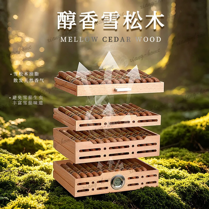 YJ high-end cigar moisturizing cabinet four-layer bare raising large-capacity cedar wood liner temperature and humidity display