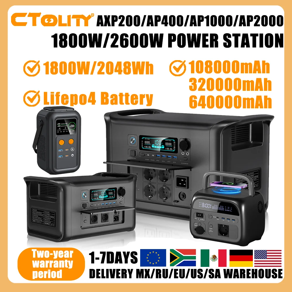 2400W 1800W 500W Tragbare Powerstation für Outdoor mit USV-Funktion, Reiner Sinuswelle, LiFePO4-Batterien, 220V Tragbare Stromversorgung