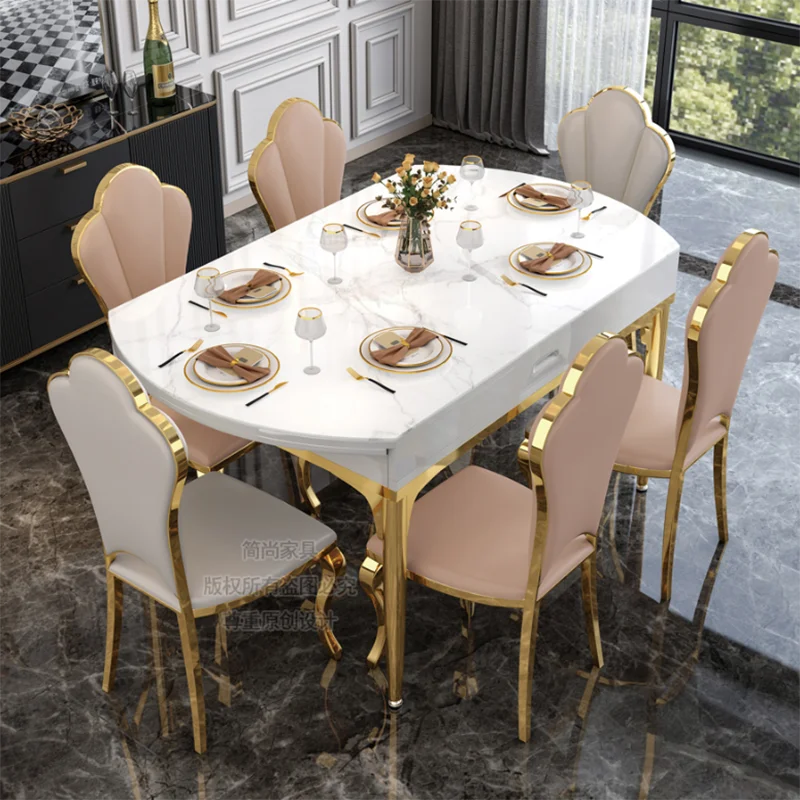 Living Room Extendable Dining Table White Luxury Legs Metal Style Dining Table Italy Nordic Mesas De Jantar Kitchen Furniture