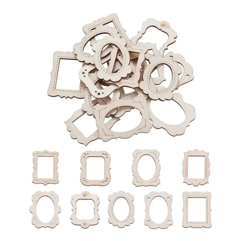 

20pcs Picture Frame Wood Cutouts Ornaments Unfinished Wood Pieces Wooden Slices for DIY Crafts Painting Tags Wedding Home Decor