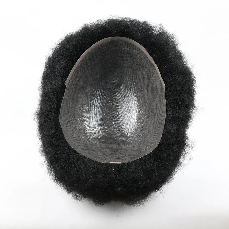 4Mm/10Mm Afro Krullend Toupetje Voor Zwarte Mannen Duurzame Volledige Huid Haarsysteem Unit Met Knopen Durbale Mannelijke Haar Capillaire Prothese