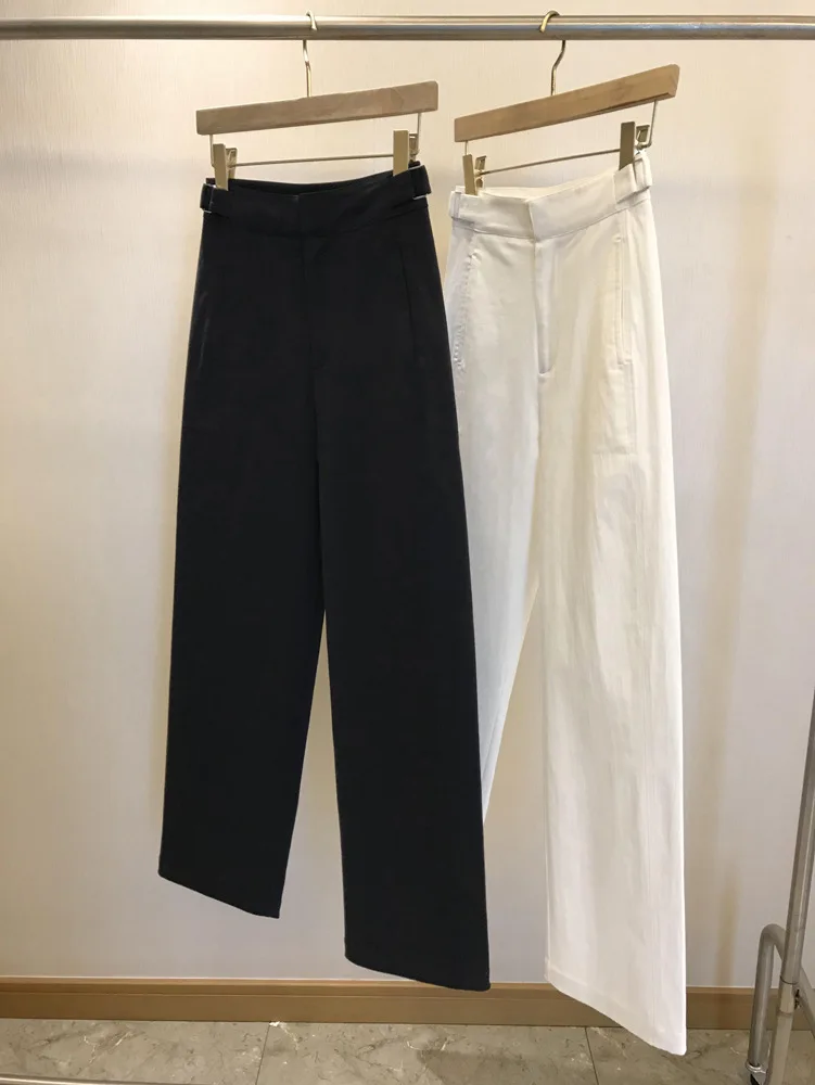 

Spring and summer women's casual solid color high waisted loose straight leg pants