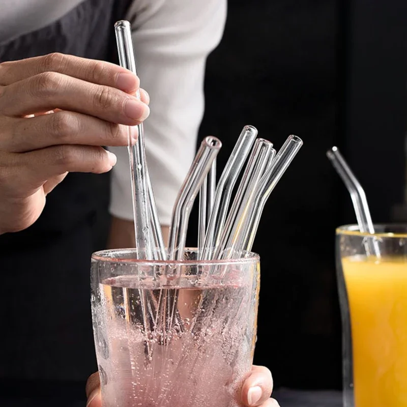 8Pcs Glass Straw Reusable Drinking Straw Borosilicate Glass Tube Straws for Drinks Cocktail with Cleaning Brush Bar Accessories