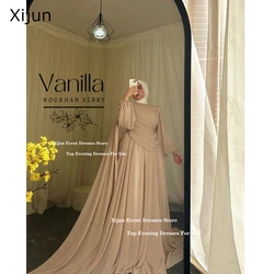 Xijun Elegant Chiffon Long Evening Dresses O-Neck Full Sleeves Prom Dress A-Line Modest Dubai Prom Gown Floor Length Customized