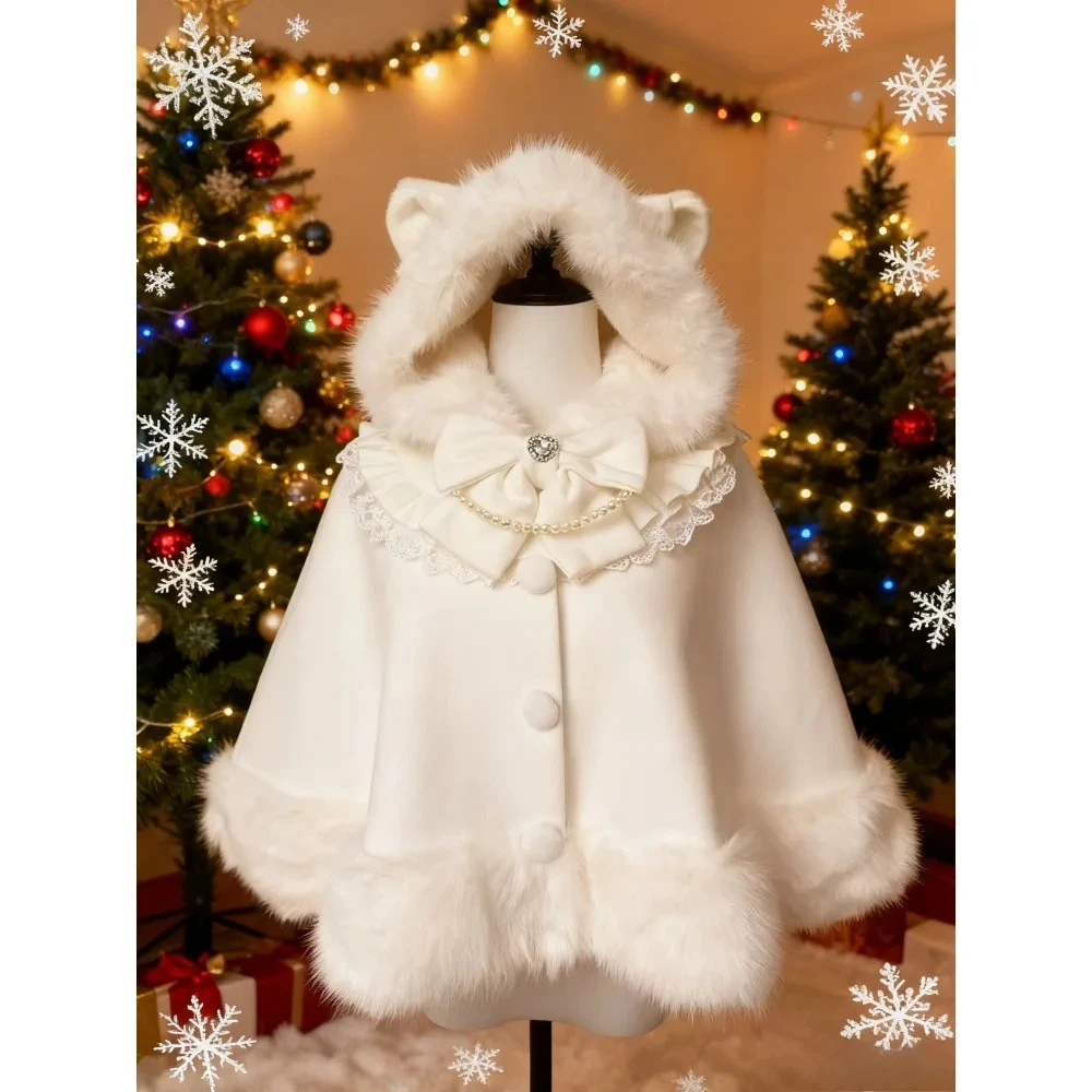 

Зимние рождественские куртки-накидки 2025, женские пальто, японская верхняя одежда с кроличьими ушками, японские пальто с капюшоном, американские винтажные топы