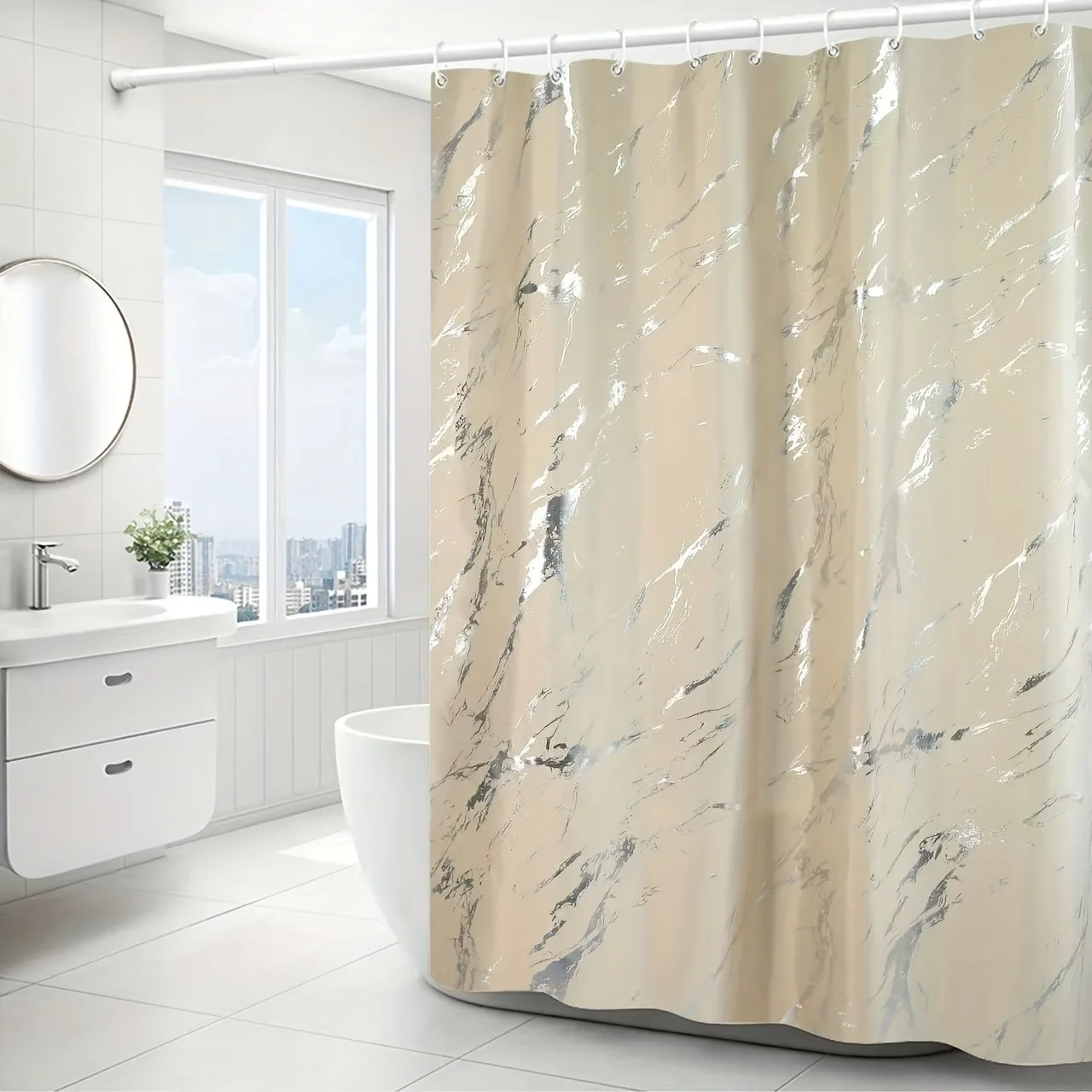 Marble Texture Bathtub Shower Curtain Gold Silver Foil Crack Printed Waterproof Bathroom Modern Luxury