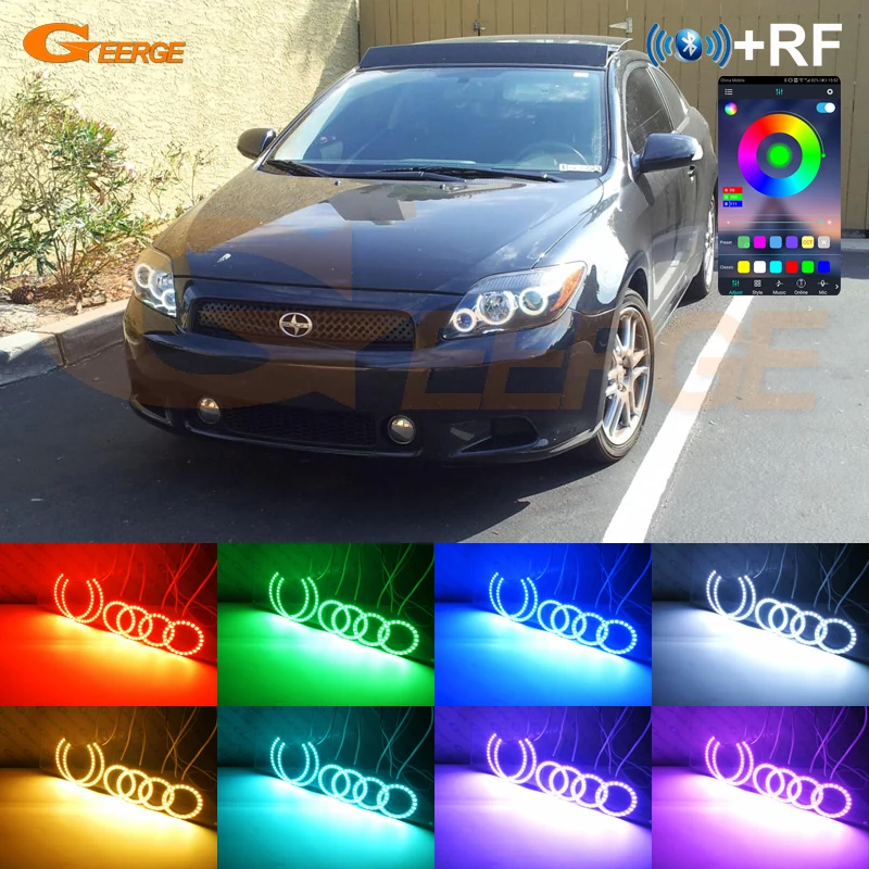 

For Scion TC 2008 2009 2010 RF Remote Bluetooth-Compatible APP Multi-Color Ultra Bright RGB LED Angel Eyes Kit Halo Rings