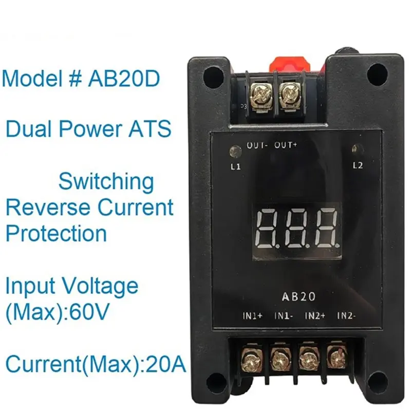 [HOT!A34R】 AB20D Dual Power ATS Automatic Transfer Switch With Auto Digital Display DC5-60V Max 20A/Channel