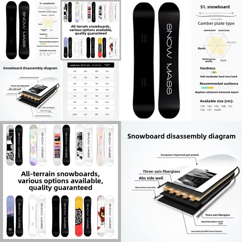 All-Terrain Two-Way Camber Flat Carving Wood Snowboard for Men and Women