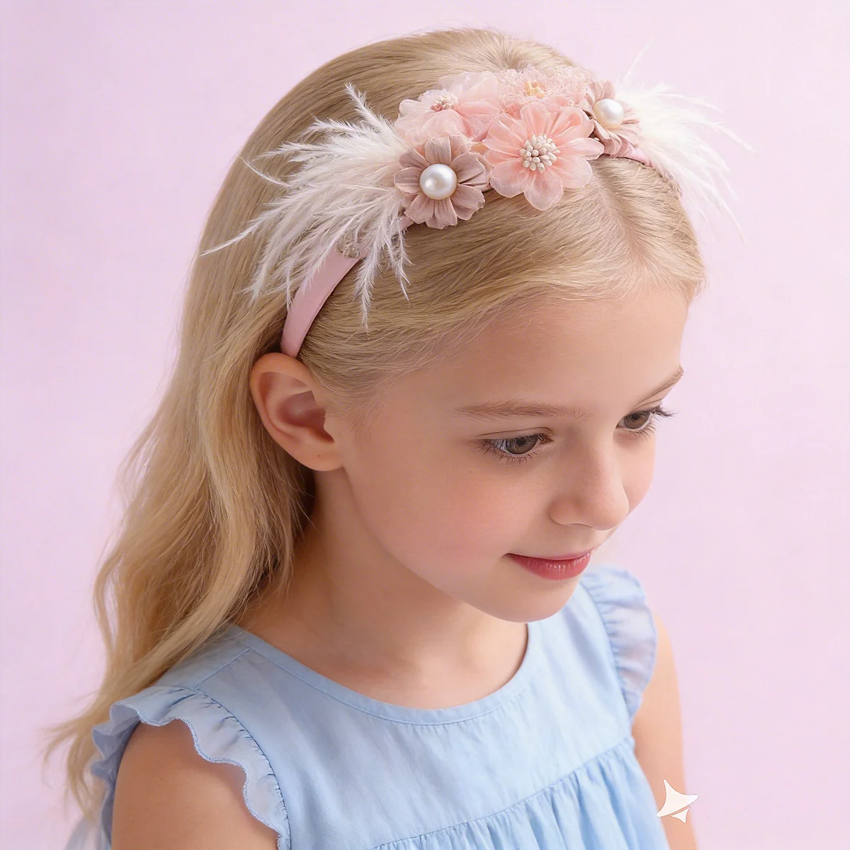5pcs New Arrival Boutique Feather Chiffon Flower Headband Beach Photoshoot Hair Accessories Trendy Hair Ornaments for Women Girl