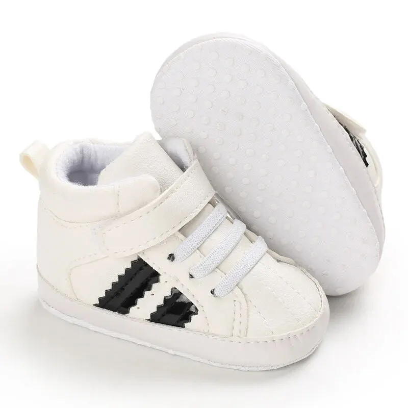 Meckior Toddler Baby Boys Girls High Tops Sneakers Soft Anti-Slip Sole Streaks Infant Newborn First Walking Crib Shoes 0-18M