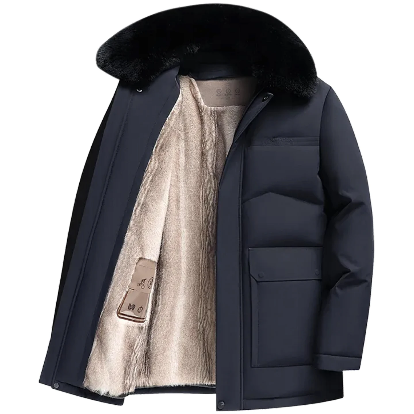 

Business Casual Men's Thicken Fleece Warm Coats 2025 Winter Detachable Fur Collar & Plush Liner Outwear Windproof Padded Parkas
