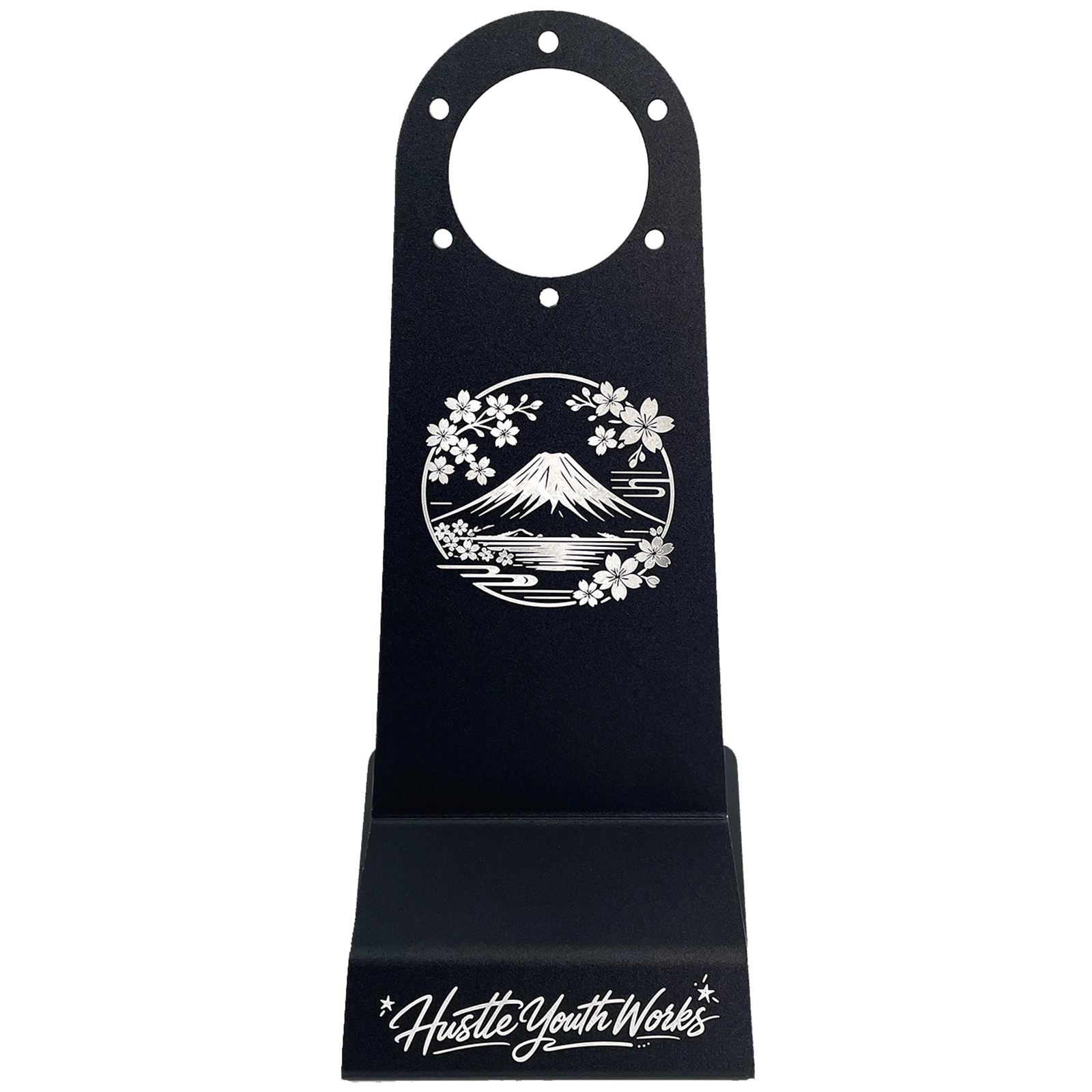 Hustle Youth Works Steering Wheel Stand Black Metal Laser Print Cherry Blossom Universal Display Rack For Car Steering Wheel