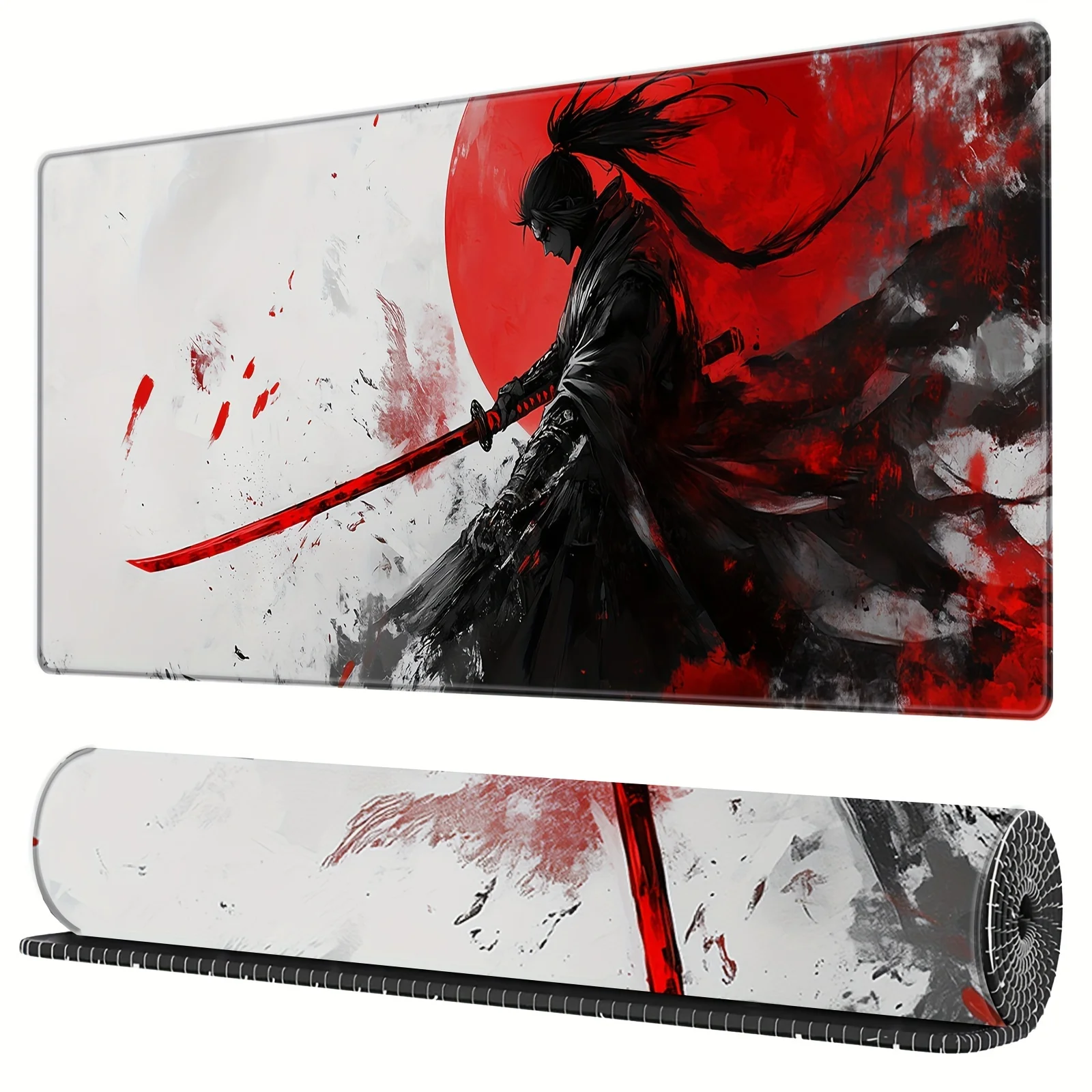 

Extra-Large Gaming Mouse Pad with Seamed Edges Non-Slip Rubber Base, Washable Desk Mat in Black and Red by BHJLAXR