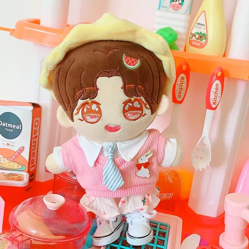 

20cm Kawaii Idol Doll Clothes Pink Hat Vest Tie Shoes Set Cartoon Plush Doll Clothes Accessories Toys Anime Game Periphery