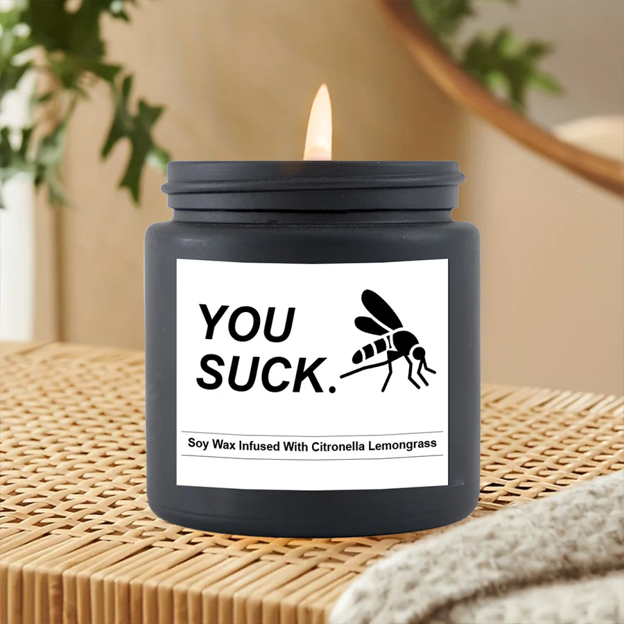 1pc Soy Wax Candle with Citronella Lemongrass - Ideal for Family Gatherings, Tent Camping - No Battery Required, Funny,