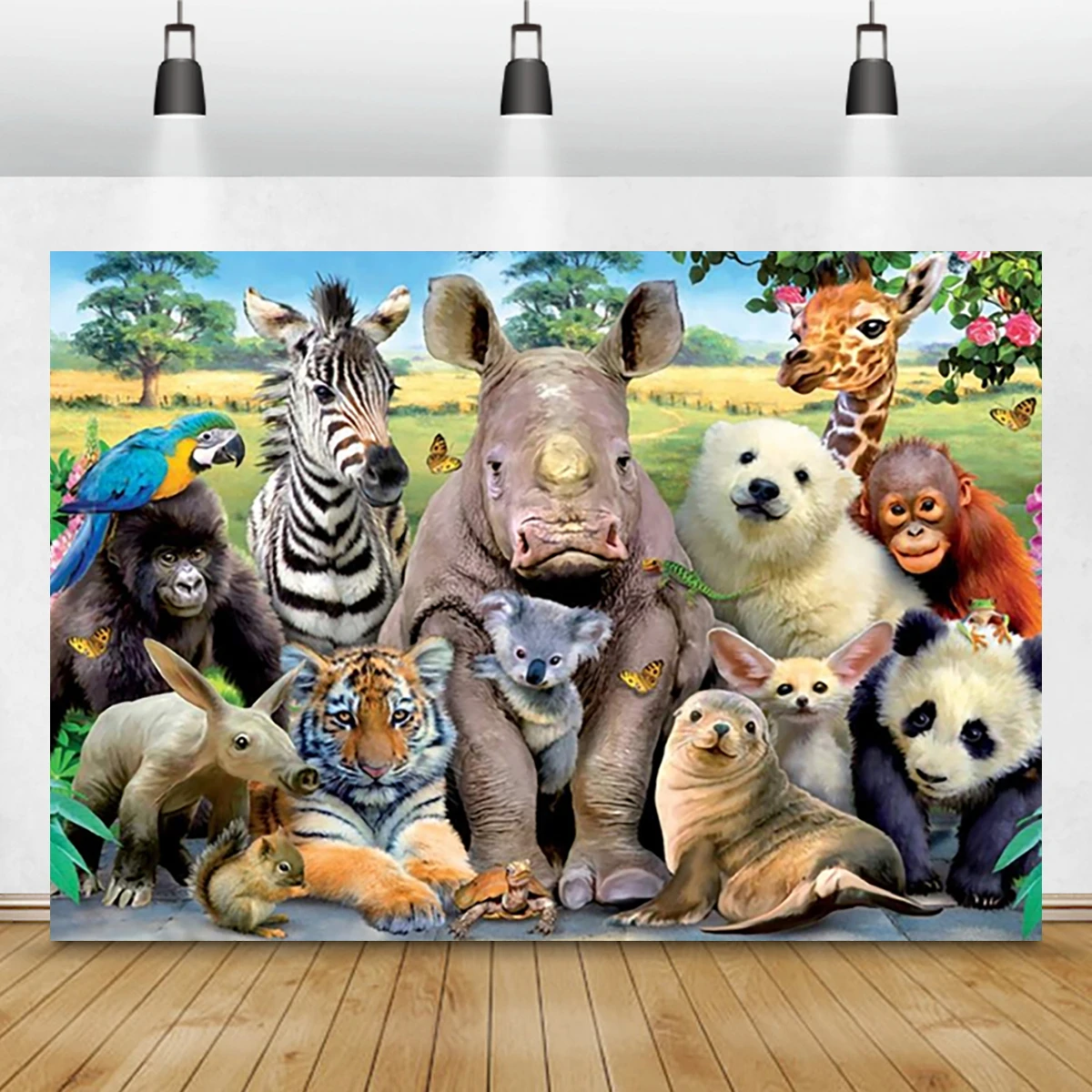 

Africa Animals Photography Backdrop Summer African Savannah Forest Safari Scenic Party Photo Background for Boys Birthday Panda