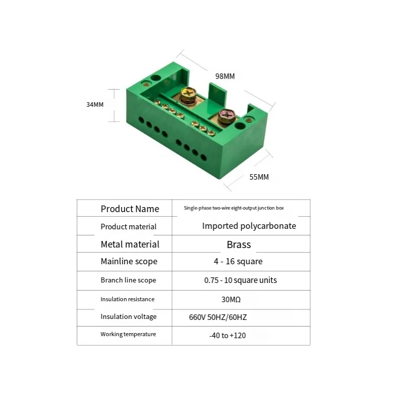 Single-Phase 2-In 8-Out Meter Box Junction Block, 220V AC Terminal Splitter Box for Home Electrical Wiring