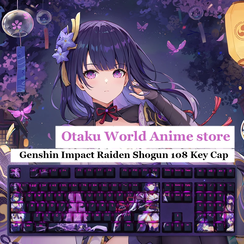 

Genshin Impact Raiden Shogun Computer Keyboard Cap Accessories Purple Game Cartoon Character 108 Keycaps Drop Shipping