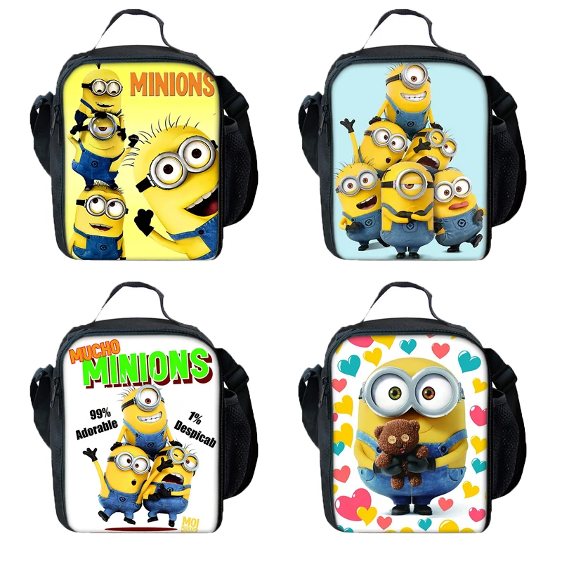 Minionses Insulated Lunch Bag Kids Bento Pack Cute Cartoon Thermal Food Bag Boy Girl Meal Pack Student Waterproof Lunch Handbag