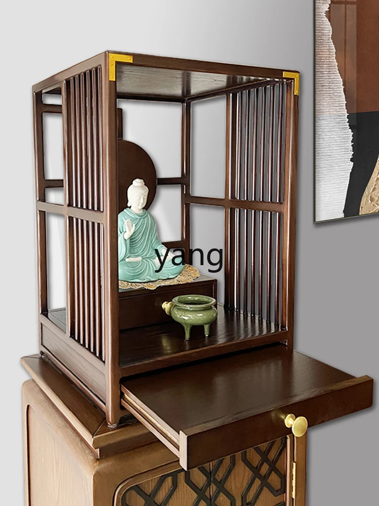 Yhl God of Wealth Ancestor Altar Household Modern Light Luxury Buddha Niche Wall-Mounted All Solid Wood