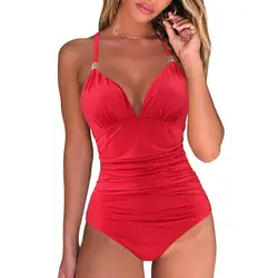 Maillot de bain une pièce pour femmes, ensemble deux pièces, rouge, dos nu