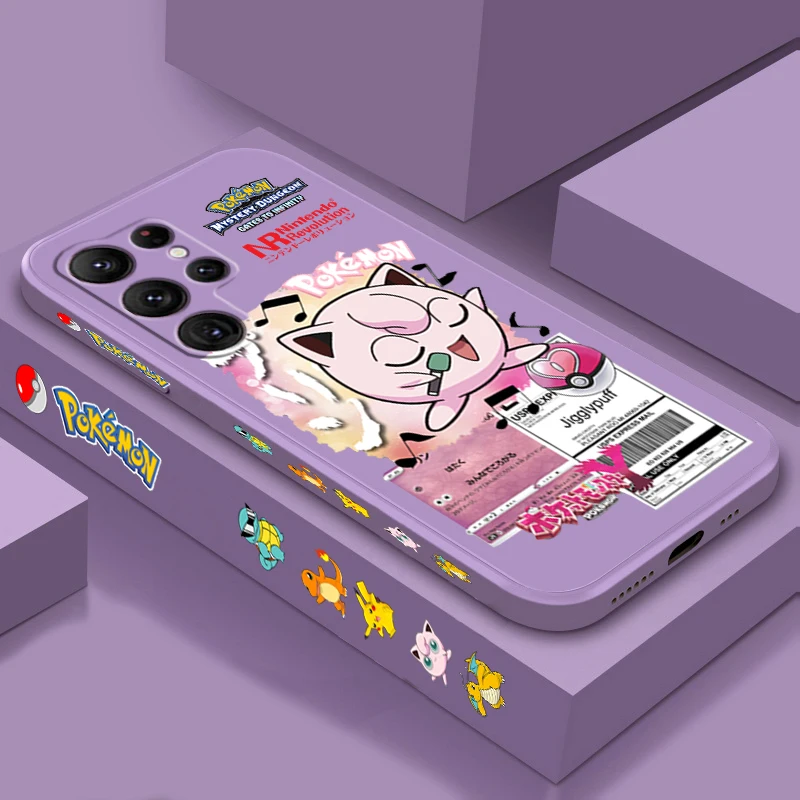 غطاء حبل يسار سائل من Jigglypuff مي بوكيمون نورلاكس ، سامسونج جالاكسي S24 S23 S22 S21 S20 FE S10 Ultra Plus Lite 5G TPU #3
