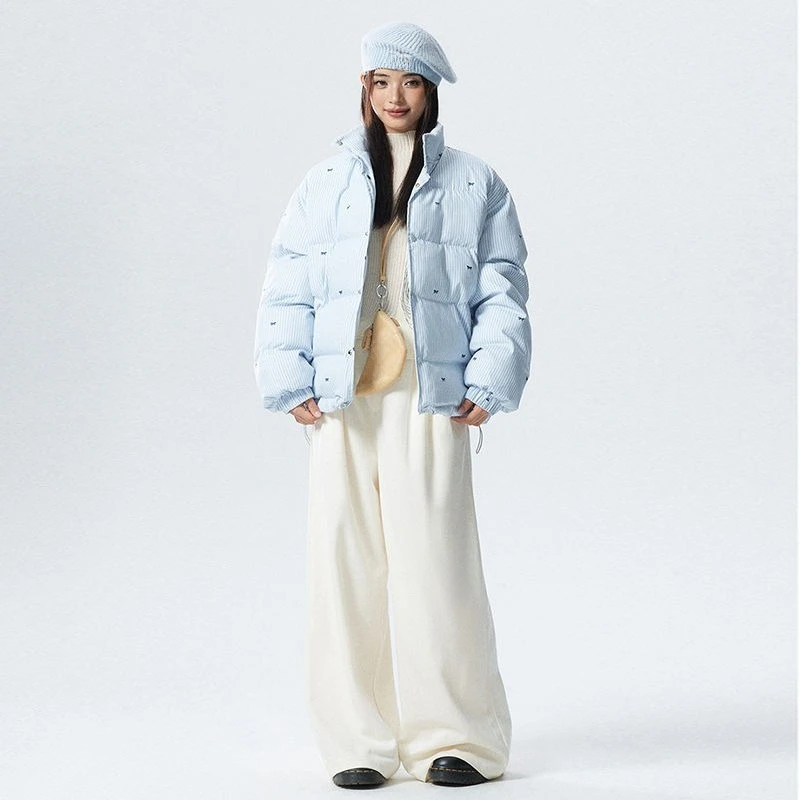 اليابانية الحلو معطف المرأة طويلة الأكمام مخطط القوس الديكور Kawaii عادية Y2K سترة دافئة الخريف الشتاء موضة أبلى #6