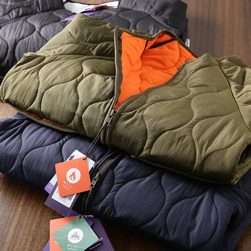 Casual Japanese Sle Cotton Jaet Lined Vest Unlined Stand Collar Thi Warm Faionable Urban Youth Outerwear Coat