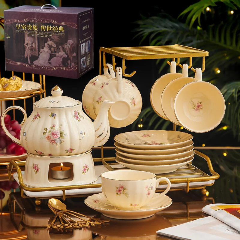 

English Afternoon Tea Set Retro Ceramic Water Cup Handmade Gold Edged Coffee Pot Exquisite and Elegant Cup and Disc Set Gift Box