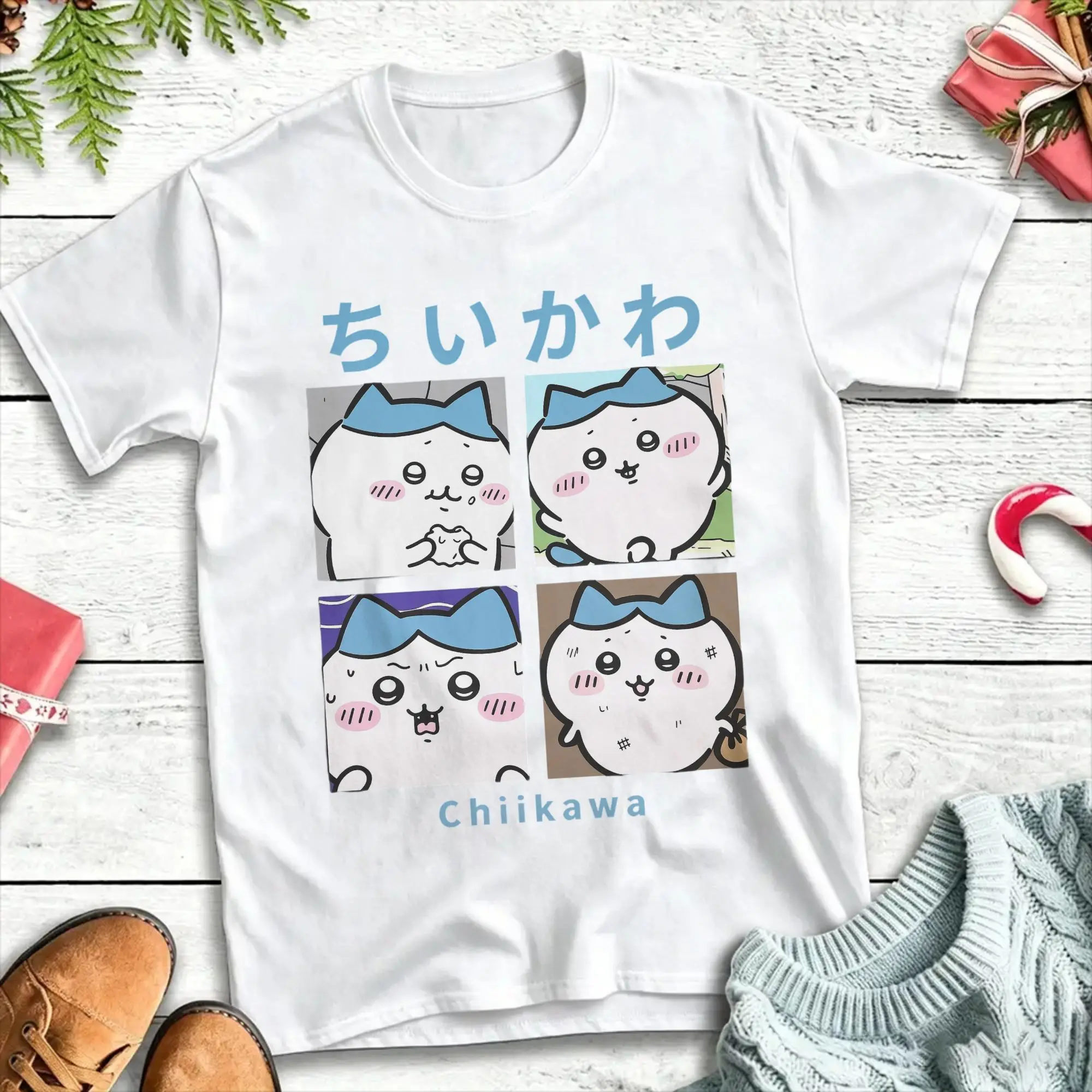Chiikawa Usagi Hachiware  Cotton T Shirt For Men Beach  Vintage T Shirts Hip Hop Tees Oversize Design Clothing