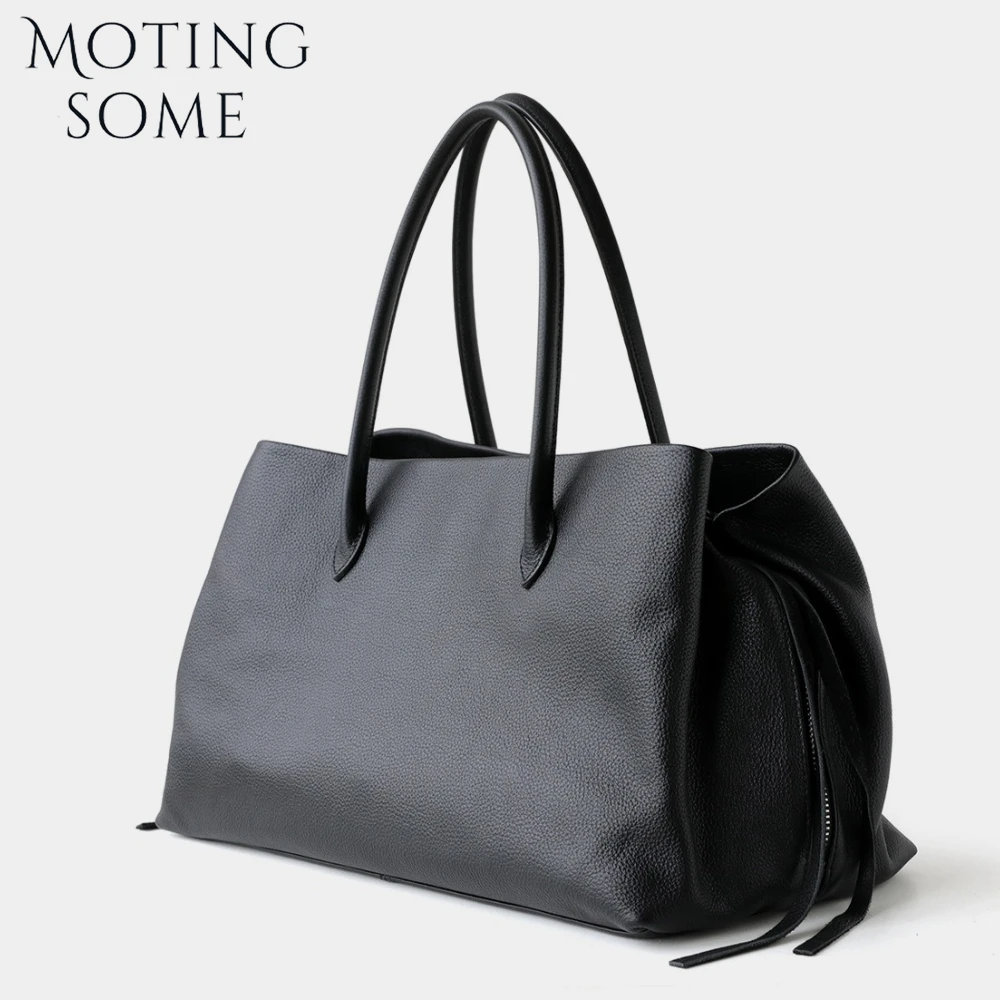 Motingsome Full Grain First-layer Cowhide Handbag Oversized Women Multi-compartment Tote Large-capacity Shoulder Satchel 2025