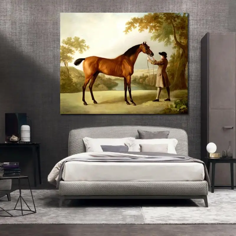 

Oil Painting Art Tristram Shandy A Bay Racehorse Held by Groom in An Extensive Landscape George Stubbs High Quality Handpainted