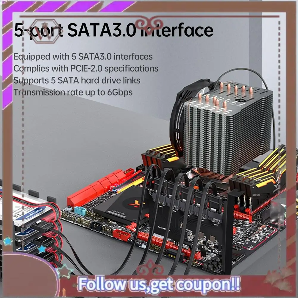 ABBG-Pcie a 5 porte SATA 3 III 3.0 6Gbps SSD Adattatore PCI-E PCI Express X1 Scheda controller Scheda di espansione Supporto X4 X8 X16