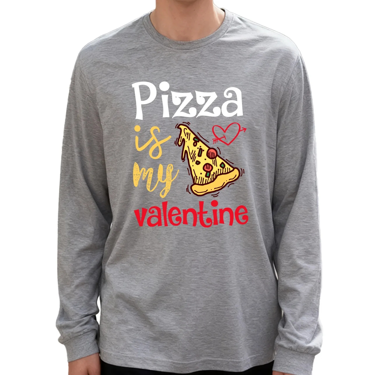 My Favorite Pizza メンズ長袖 T シャツ 綿 100% 180g クルーネック カジュアル デイリースタイル 柔らかく通気性あり