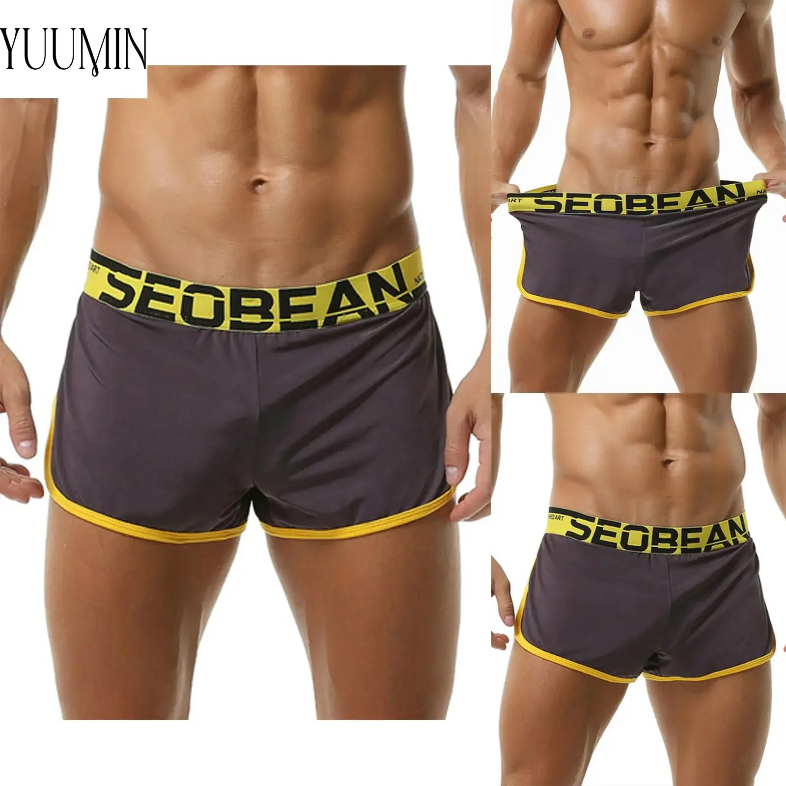

Men Sides Split Sports Shorts Homewear Low-Rise Elastic Waistband Athletic Shorts for Gym Running Jogging Workout Sports Wear