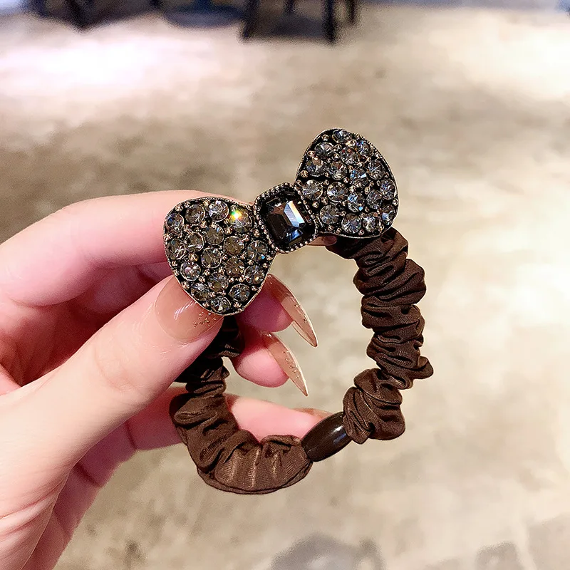 New Fashion Autumn Winte Bow All-match Rhinestone Hair Ring Elastic Hair Bands for Women Girl Hair Accessorie Headwear