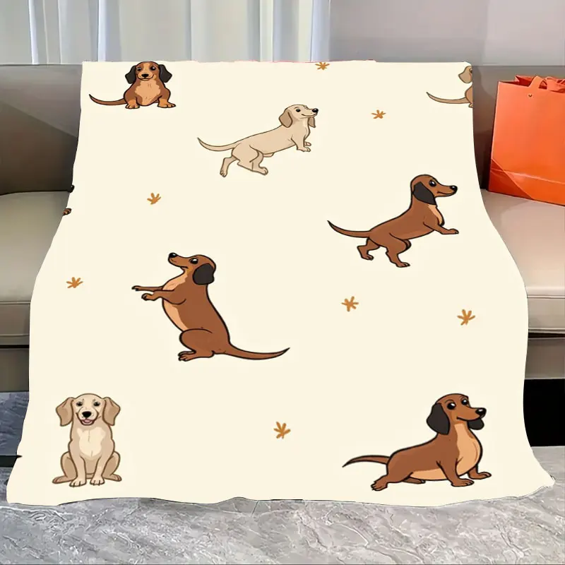 

1 шт. фланелевое одеяло с милым принтом таксы, мягкое уютное одеяло для домашнего декора