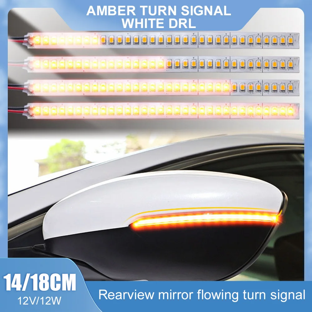 

Car Rearview Mirror Turn Signal 14/18cm Flexible LED Flowing Strip Light 12V Amber White Turn Signal DRL Dynamic Driving Lamp