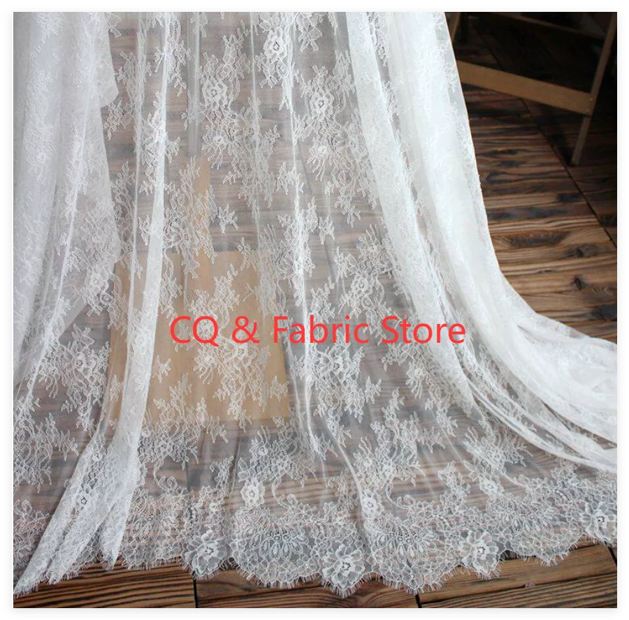 42 Colors 1.5m Wide French Eyelashes Lace Fabric flower Lace Trim for Wedding Dress, Cloth Tablecloth Curtain Accessories DIY Cr - view 3